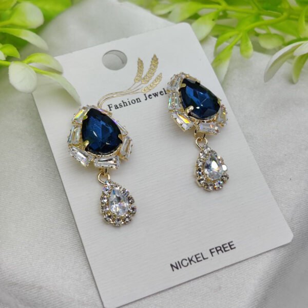 Imported Elegant Royal Blue Drop Earrings With Crystal Accents – Nickel-free| Girls Earrings | Women Earrings | Jewellery