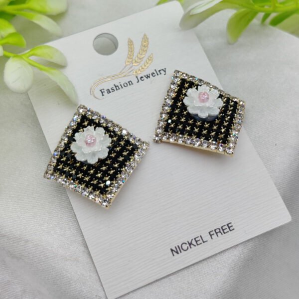 Imported Elegant Floral Stud Earrings With Rhinestone Border – Nickel Free | Girls Earrings | Women Earrings | Jewellery