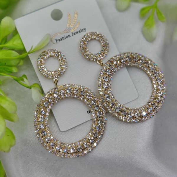 Imported Radiant Double-hoop Crystal Earrings – Glamorous Statement Jewelry – Luxurious Gold Finish | Best Quality Artificial Earrings For Girls & Women