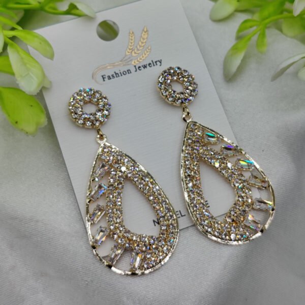 Imported Sparkling Teardrop Crystal Earrings – Elegant Statement Jewelry – Luxurious Gold Finish | Best Quality Artificial Earrings For Girls & Women