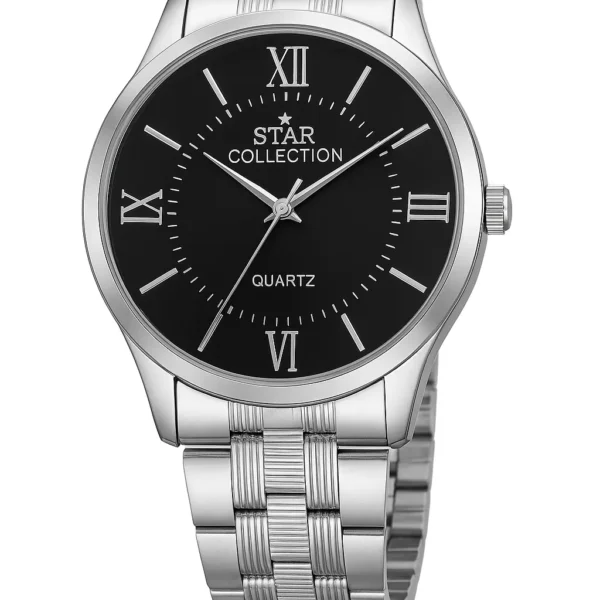 Star Collection Men’s Stainless Steel Watch – Silver Quartz Analog, Waterproof, Classic Roman Dial (no Box)