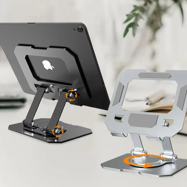 360° Rotating Metal Tablet & Mobile – Adjustable, Foldable, And Portable Desk Mount With Cooling Design For Phones, Tablets, And Small Devices, Device Cooling Stand | Stainless Steel Stand, Tablet Holder Stand – Random Color