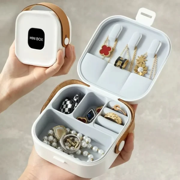 Jewelry Organizer Box | Portable Jewelry Storage Box | Sleek | Portable | Multi-functional Travel Jewelry Organizer | Durable | Compact Ring | Necklace | Earring Storage Boxes With Mirror | For Travel | Home | Gift Option – Random Color